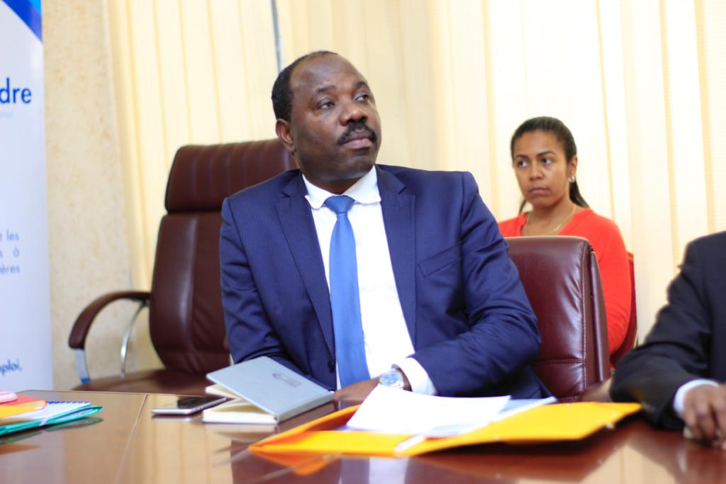 Le ministre en charge du Commerce Hugues Mbadinga Madiya  acteur principal du  Forum national de sensibilisation et d’information sur la Zone de libre-échange continentale Africaine de Libreville.