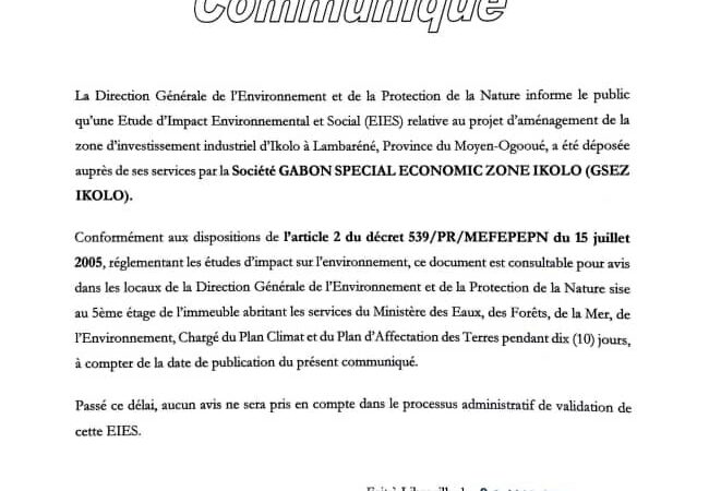 GSEZ – IKOLO : une étude d&rsquo;impact environnemental dirigée par la DGEPN dans le Moyen Ogooué !
