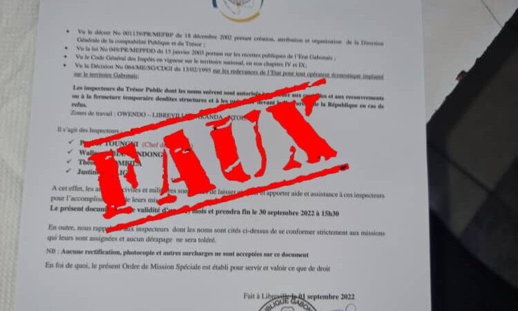 Ordre de mission spéciale : démenti de la direction générale de la comptabilité public et du trésor