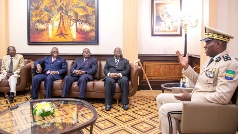 Audience : Paul Mba Abessole, Pierre Claver Divungui-Di-Ding, Guy- Ndzouba Ndama et Idriss Ngari chez le Général Brice Clotaire Oligui Nguéma