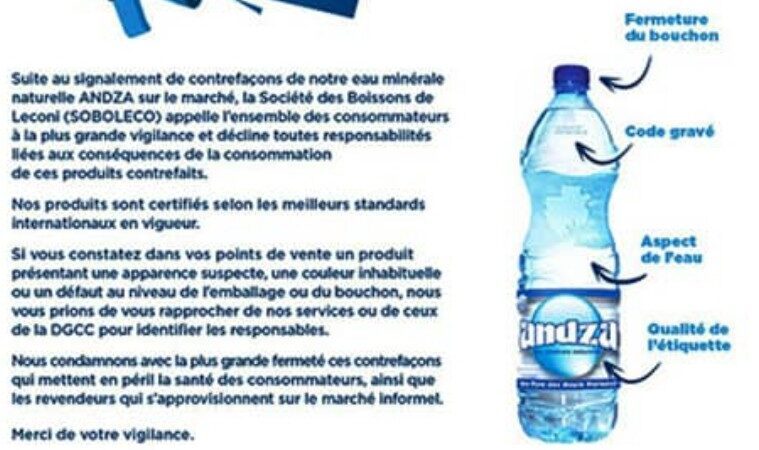 Eau ANDZA : appelle à la vigilance sur les bouteilles achetées