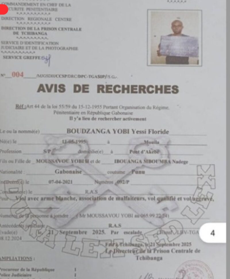 Arrestation de « Boudjou » : fin de sept semaines de cavale après l’évasion de Tchibanga